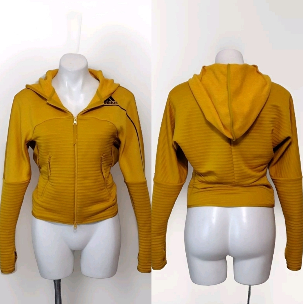 Adidas ZNE Women's Mustard Yellow Track Jacket XS Athletic Hoodie Sportswear